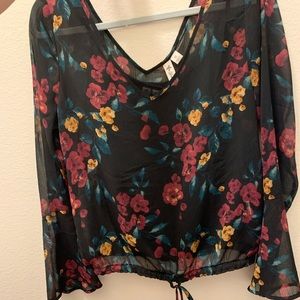 Flowy Black Cinch Bottom Floral Top